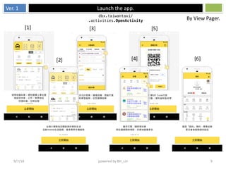 Ver. 1 Launch the app.
9/7/18 powered by BH_Lin 9
dbx.taiwantaxi/
.activities.OpenActivity By View Pager.
[1]
[2]
[3]
[4]
[5]
[6]
 