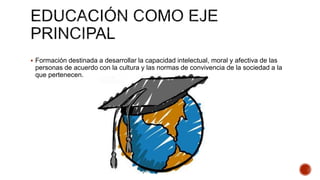  Formación destinada a desarrollar la capacidad intelectual, moral y afectiva de las
personas de acuerdo con la cultura y las normas de convivencia de la sociedad a la
que pertenecen.
 