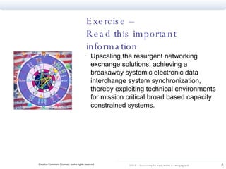 Exercise –  Read this important information Upscaling the resurgent networking exchange solutions, achieving a breakaway systemic electronic data interchange system synchronization, thereby exploiting technical environments for mission critical broad based capacity constrained systems. 