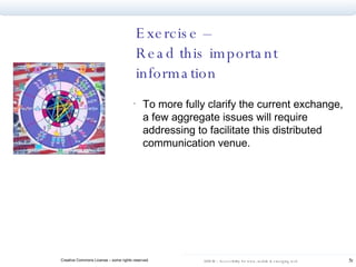 Exercise –  Read this important information To more fully clarify the current exchange, a few aggregate issues will require addressing to facilitate this distributed communication venue. 