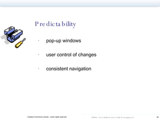 pop-up windows  user control of changes consistent navigation Predictability 
