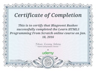 Udemy certificate-html5-programming
