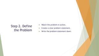 Step 2. Define
the Problem
 Watch the problem in action.
 Create a clear problem statement.
 Write the problem statement down.
59
 