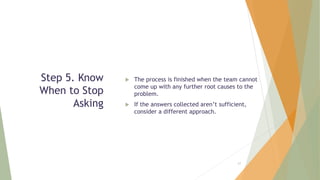 Step 5. Know
When to Stop
Asking
 The process is finished when the team cannot
come up with any further root causes to the
problem.
 If the answers collected aren’t sufficient,
consider a different approach.
67
 