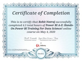 Udemy certificate ofcompletion_microsoft power bi hands-on training for data science