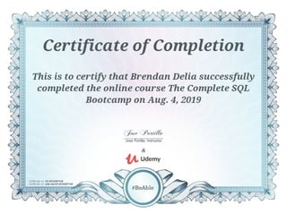 Udemy Certificate of Completion - Complete SQL Course