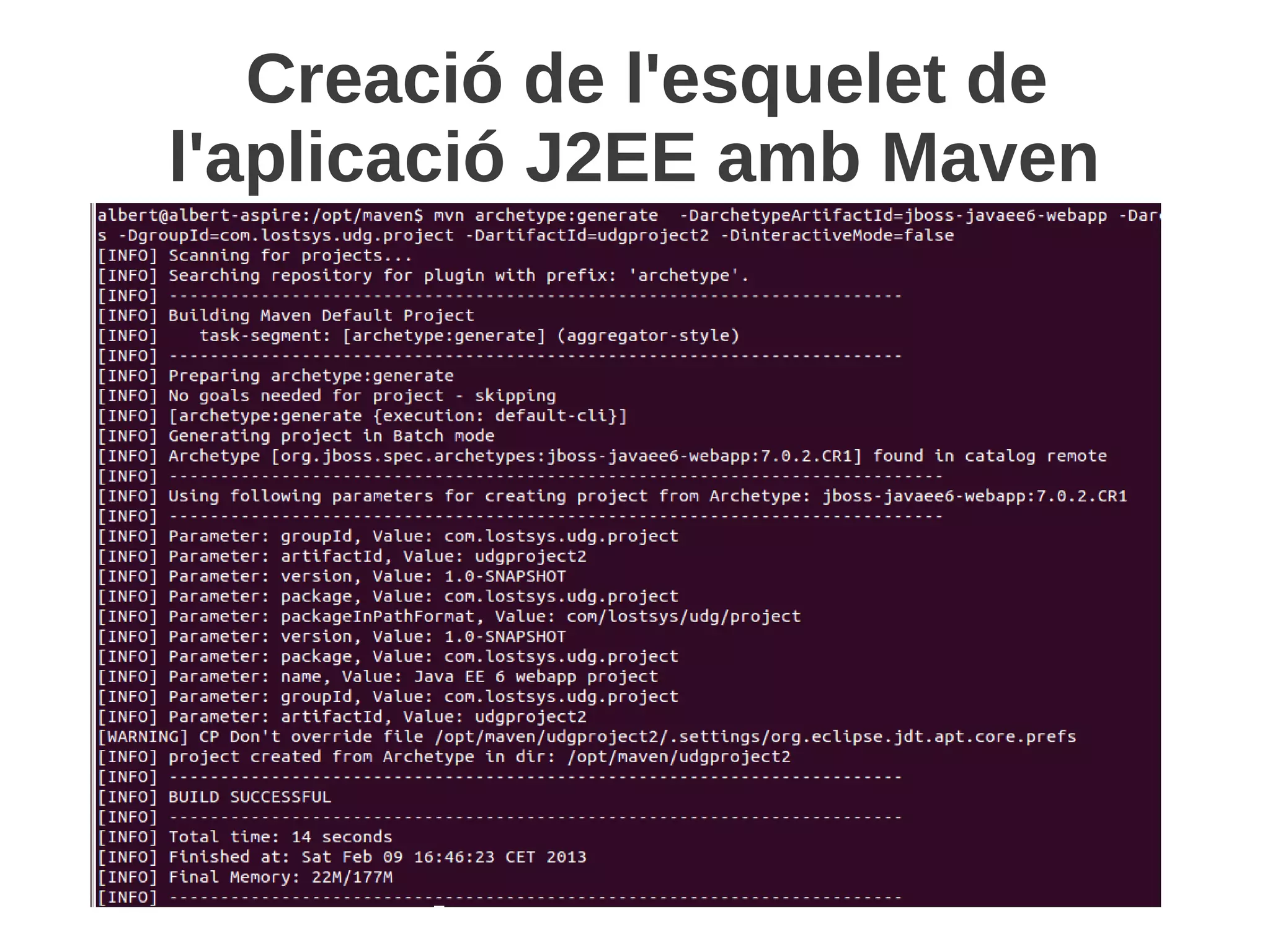 Creació de l'esquelet de
l'aplicació J2EE amb Maven
 