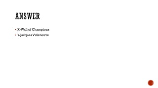  X-Wall of Champions
 Y-JacquesVilleneuve
 