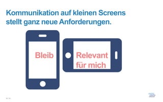 Kommunikation auf kleinen Screens
stellt ganz neue Anforderungen.



          Bleib    Relevant
                   für mich


35 / 61
 