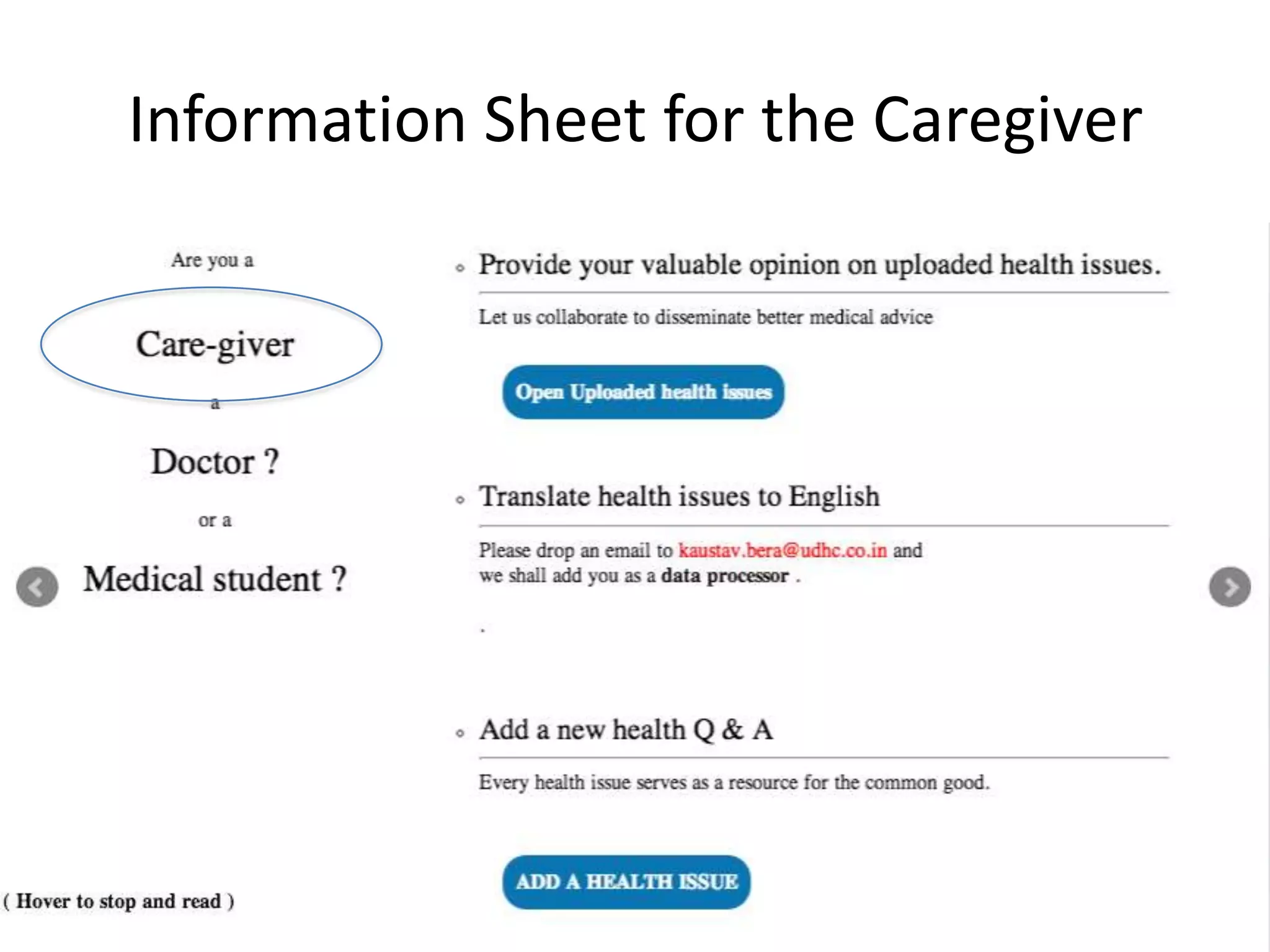 Information Sheet for the Caregiver
 