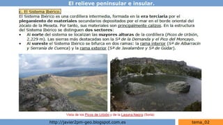 El relieve peninsular e insular.
http://javier2pm-geo.blogspot.com.es tema_02
 