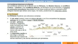 El relieve peninsular e insular.
http://javier2pm-geo.blogspot.com.es tema_02
 