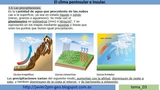 El clima peninsular e insular.
http://javier2pm-geo.blogspot.com.es tema_03
 