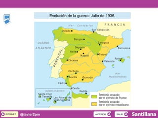 INTERNETINTERNET @javier2pm SALIRSALIRANTERIORANTERIOR
Evolución de la guerra: Julio de 1936.
 
