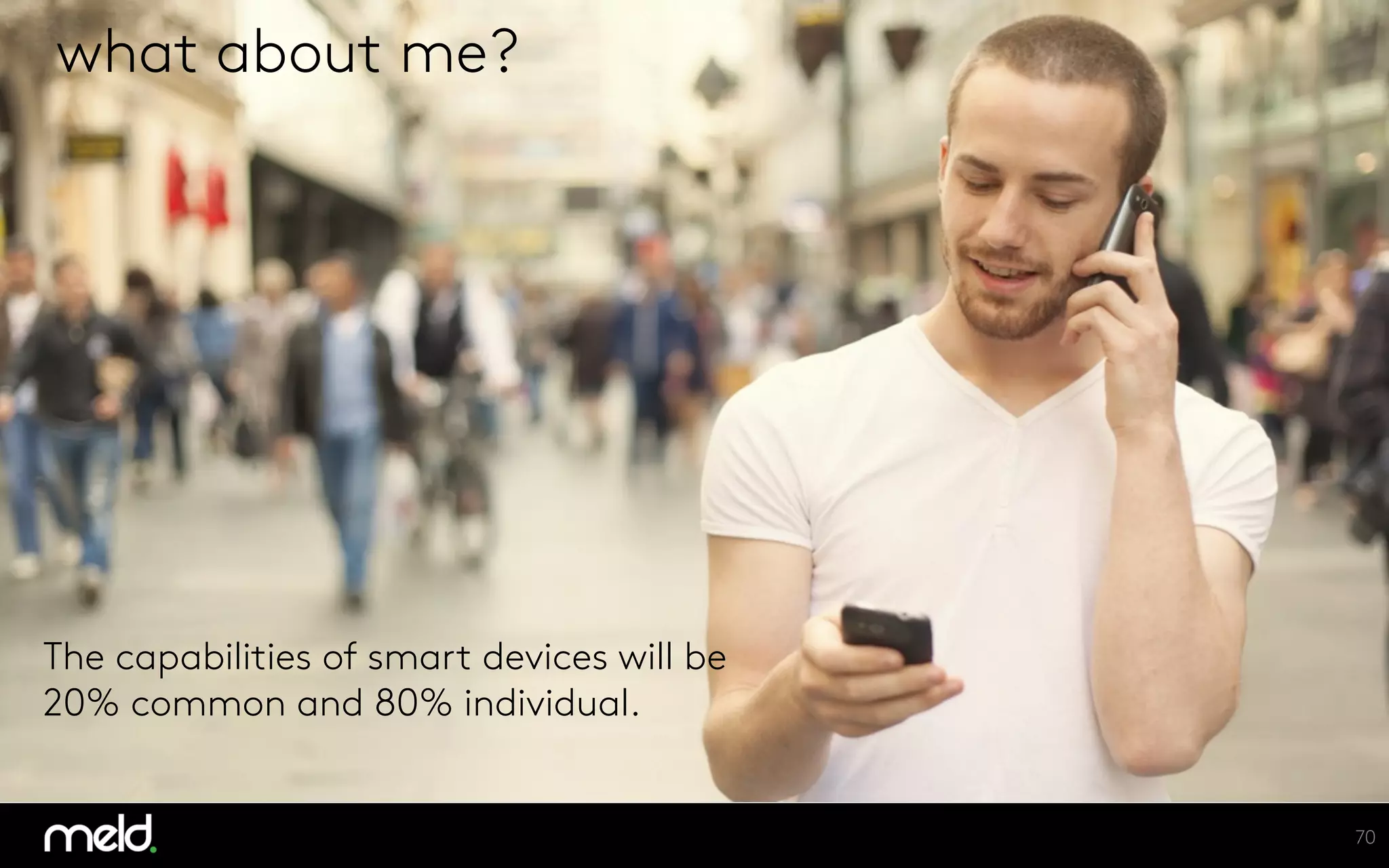 The capabilities of smart devices will be
20% common and 80% individual.
70
what about me?
 