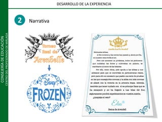 CONSEJERÍADEEDUCACIÓN
CENTRODELPROFESORADODEMÁLAGA
DESARROLLO DE LA EXPERIENCIA
2 Narrativa
 