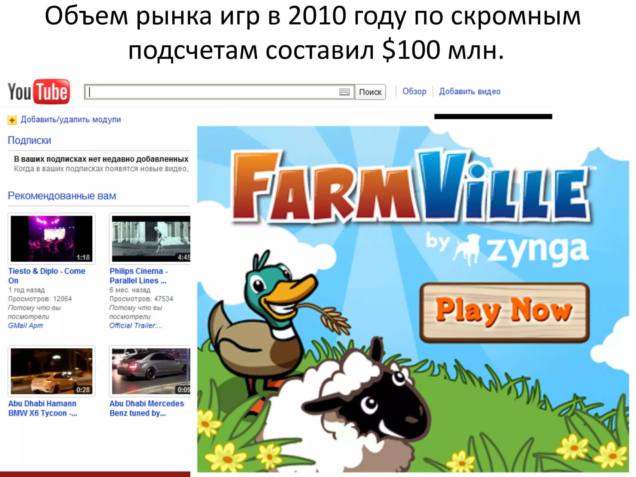 Объем	
  рынка	
  игр	
  в	
  2010	
  году	
  по	
  скромным	
  
     подсчетам	
  составил	
  $100	
  млн.             	
  
 