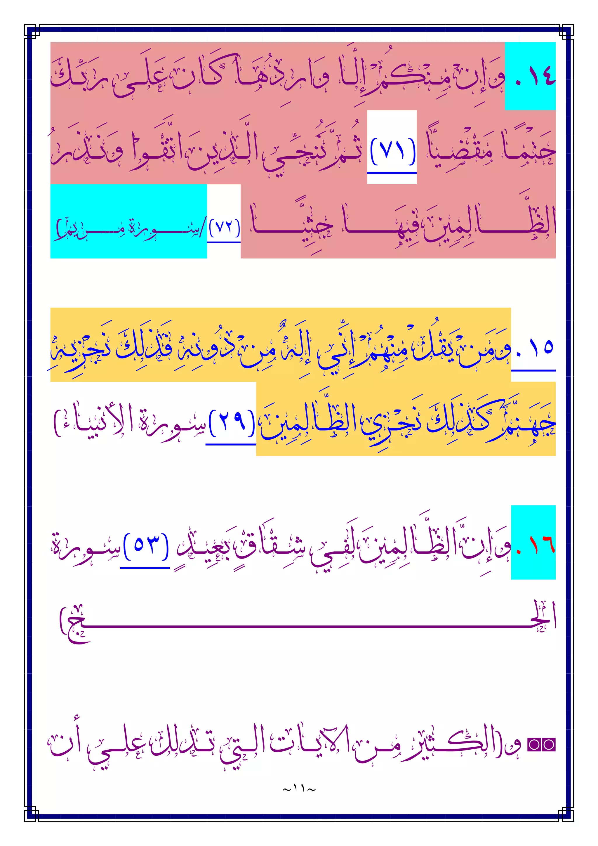 ~
١١
~
٤
۱
.
‫ﻚ‬‫ـ‬‫ـ‬‫ـ‬‫ﺑ‬‫ﺭ‬ ‫ـﻰ‬‫ـ‬‫ـ‬َ‫ﻠ‬‫ﻋ‬ ‫ﻥ‬‫ـﺎ‬‫ـ‬‫ـ‬َ‫ﻛ‬ ‫ـﺎ‬‫ـ‬‫ـ‬‫ﻫ‬‫ﺩ‬ِ‫ﺭ‬‫ﺍ‬‫ﻭ‬ ‫ـﺎ‬‫ـ‬‫ـ‬‫ﱠ‬
‫ﻟ‬ِ‫ﺇ‬ ‫ﻢ‬ُ‫ﻜ‬‫ﻨ‬‫ـ‬‫ـ‬‫ـ‬‫ﻣ‬ ‫ﻥ‬ِ‫ﺇ‬‫ﻭ‬
‫ﺎ‬‫ﻴ‬‫ـ‬‫ـ‬‫ـ‬‫ﻀ‬ْ‫ﻘ‬‫ﻣ‬ ‫ـﺎ‬‫ـ‬‫ـ‬‫ﻤ‬ْ‫ﺘ‬‫ﺣ‬
)
٧١
(
‫ﺭ‬َ‫ﺬ‬‫ـ‬‫ـ‬‫ـ‬َ‫ﻧ‬‫ﻭ‬ ‫ﺍ‬‫ﻮ‬‫ـ‬‫ـ‬‫ـ‬َ‫ﻘ‬‫ﱠ‬
‫ﺗ‬‫ﺍ‬ ‫ﻦ‬‫ﻳ‬‫ﺬ‬‫ـ‬‫ـ‬‫ـ‬‫ﱠ‬
‫ﻟ‬‫ﺍ‬ ‫ـﻲ‬‫ـ‬‫ـ‬‫ﺠ‬‫ﻨ‬ُ‫ﻧ‬ ‫ﻢ‬‫ـ‬‫ـ‬‫ـ‬ُ‫ﺛ‬
‫ـﺎ‬‫ـ‬‫ـ‬‫ـ‬‫ـ‬‫ـ‬‫ـ‬‫ـ‬‫ـ‬‫ـ‬‫ـ‬‫ـ‬‫ـ‬‫ـ‬‫ـ‬‫ﻴ‬‫ﺜ‬ِ‫ﺟ‬ ‫ـﺎ‬‫ـ‬‫ـ‬‫ـ‬‫ـ‬‫ـ‬‫ـ‬‫ـ‬‫ـ‬‫ـ‬‫ـ‬‫ـ‬‫ـ‬‫ـ‬‫ـ‬‫ﻬ‬‫ﻴ‬‫ﻓ‬ ‫ﲔ‬‫ﻤ‬‫ﻟ‬‫ـﺎ‬‫ـ‬‫ـ‬‫ـ‬‫ـ‬‫ـ‬‫ـ‬‫ـ‬‫ـ‬‫ـ‬‫ـ‬‫ـ‬‫ـ‬‫ـ‬‫ـ‬‫ﱠ‬
‫ﻈ‬‫ﺍﻟ‬
)
٧٢
(
/
‫ـﺮﻳﻢ‬‫ـ‬‫ـ‬‫ـ‬‫ـ‬‫ـ‬‫ـ‬‫ـ‬‫ـ‬‫ـ‬‫ـ‬‫ـ‬‫ـ‬‫ـ‬‫ـ‬‫ﻣ‬ ‫ـﻮﺭﺓ‬‫ـ‬‫ـ‬‫ـ‬‫ـ‬‫ـ‬‫ـ‬‫ـ‬‫ـ‬‫ـ‬‫ـ‬‫ـ‬‫ـ‬‫ـ‬‫ـ‬‫ﺳ‬
(
١٥
.
‫ﻪ‬‫ـ‬‫ﻳ‬ِ‫ﺰ‬‫ﺠ‬َ‫ﻧ‬ ‫ﻚ‬‫ﻟ‬َ‫ﺬ‬َ‫ﻓ‬ ‫ﻪ‬‫ﻧ‬‫ﻭ‬‫ﺩ‬ ‫ﻦ‬‫ﻣ‬ ‫ﻪ‬َ‫ﻟ‬ِ‫ﺇ‬ ‫ﱢﻲ‬
‫ﻧ‬ِ‫ﺇ‬ ‫ﻢ‬‫ﻬ‬‫ﻨ‬‫ﻣ‬ ْ‫ﻞ‬ُ‫ﻘ‬‫ﻳ‬ ‫ﻦ‬‫ﻣ‬‫ﻭ‬
‫ﲔ‬‫ﻤ‬‫ﻟ‬‫ـﺎ‬‫ـ‬‫ﱠ‬
‫ﻈ‬‫ﺍﻟ‬ ‫ِﻱ‬‫ﺰ‬‫ـ‬‫ـ‬‫ﺠ‬َ‫ﻧ‬ ‫ﻚ‬‫ﻟ‬َ‫ﺬ‬‫ـ‬‫ـ‬َ‫ﻛ‬ ‫ﻢ‬‫ﻨ‬‫ـ‬‫ـ‬‫ﻬ‬‫ﺟ‬
)
٢٩
(
‫ـﺎﺀ‬‫ـ‬‫ﻴ‬‫ﺍﻷﻧﺒ‬ ‫ـﻮﺭﺓ‬‫ـ‬‫ﺳ‬
(
١٦
.
‫ﺪ‬‫ـ‬‫ـ‬‫ـ‬‫ﻴ‬‫ﻌ‬‫ﺑ‬ ‫ﻕ‬‫َﺎ‬‫ﻘ‬‫ـ‬‫ـ‬‫ـ‬‫ﺷ‬ ‫ـﻲ‬‫ـ‬‫ـ‬‫ﻔ‬َ‫ﻟ‬ ‫ﲔ‬‫ﻤ‬‫ﻟ‬‫ـﺎ‬‫ـ‬‫ـ‬‫ﱠ‬
‫ﻈ‬‫ﺍﻟ‬ ‫ﻥ‬ِ‫ﺇ‬‫ﻭ‬
)
٥٣
(
‫ـﻮﺭﺓ‬‫ـ‬‫ـ‬‫ﺳ‬
‫ـﺞ‬‫ـ‬‫ـ‬‫ـ‬‫ـ‬‫ـ‬‫ـ‬‫ـ‬‫ـ‬‫ـ‬‫ـ‬‫ـ‬‫ـ‬‫ـ‬‫ـ‬‫ـ‬‫ـ‬‫ـ‬‫ـ‬‫ـ‬‫ـ‬‫ـ‬‫ـ‬‫ـ‬‫ـ‬‫ـ‬‫ـ‬‫ـ‬‫ـ‬‫ـ‬‫ـ‬‫ـ‬‫ـ‬‫ـ‬‫ـ‬‫ـ‬‫ـ‬‫ـ‬‫ـ‬‫ـ‬‫ـ‬‫ـ‬‫ـ‬‫ـ‬‫ـ‬‫ـ‬‫ـ‬‫ـ‬‫ـ‬‫ـ‬‫ـ‬‫ـ‬‫ـ‬‫ـ‬‫ـ‬‫ـ‬‫ـ‬‫ـ‬‫ـ‬‫ـ‬‫ـ‬‫ـ‬‫ـ‬‫ـ‬‫ـ‬‫ـ‬‫ـ‬‫ـ‬‫ـ‬‫ـ‬‫ـ‬‫ـ‬‫ـ‬‫ـ‬‫ـ‬‫ـ‬‫ـ‬‫ـ‬‫ـ‬‫ـ‬‫ـ‬‫ـ‬‫ـ‬‫ـ‬‫ـ‬‫ـ‬‫ـ‬‫ـ‬‫ـ‬‫ـ‬‫ـ‬‫ـ‬‫ـ‬‫ـ‬‫ـ‬‫ـ‬‫ـ‬‫ـ‬‫ـ‬‫ـ‬‫ـ‬‫ـ‬‫ـ‬‫ـ‬‫ـ‬‫ـ‬‫ـ‬‫ـ‬‫ـ‬‫ـ‬‫ـ‬‫ـ‬‫ـ‬‫ـ‬‫ـ‬‫ـ‬‫ـ‬‫ـ‬‫ـ‬‫ـ‬‫ـ‬‫ـ‬‫ـ‬‫ـ‬‫ـ‬‫ـ‬‫ـ‬‫ـ‬‫ـ‬‫ـ‬‫ـ‬‫ـ‬‫ـ‬‫ـ‬‫ـ‬‫ـ‬‫ـ‬‫ـ‬‫ـ‬‫ـ‬‫ـ‬‫ـ‬‫ـ‬‫ـ‬‫ـ‬‫ـ‬‫ـ‬‫ـ‬‫ﳊ‬‫ﺍ‬
(
◙◙
‫ﻭ‬
)
‫ﺃﻥ‬ ‫ـﻲ‬‫ـ‬‫ـ‬‫ـ‬‫ﻠ‬‫ﻋ‬ ‫ـﺪﻟﻞ‬‫ـ‬‫ـ‬‫ـ‬‫ﺗ‬ ‫ـﱵ‬‫ـ‬‫ـ‬‫ـ‬‫ﻟ‬‫ﺍ‬ ‫ـﺎﺕ‬‫ـ‬‫ـ‬‫ـ‬‫ﻳ‬‫ﺍﻵ‬ ‫ـﻦ‬‫ـ‬‫ـ‬‫ـ‬‫ﻣ‬ ‫ـﺜﲑ‬‫ـ‬‫ـ‬‫ـ‬‫ﻜ‬‫ﺍﻟ‬
 