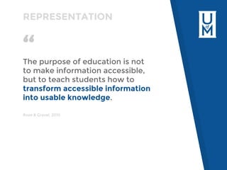 “The purpose of education is not
to make information accessible,
but to teach students how to
transform accessible informa...