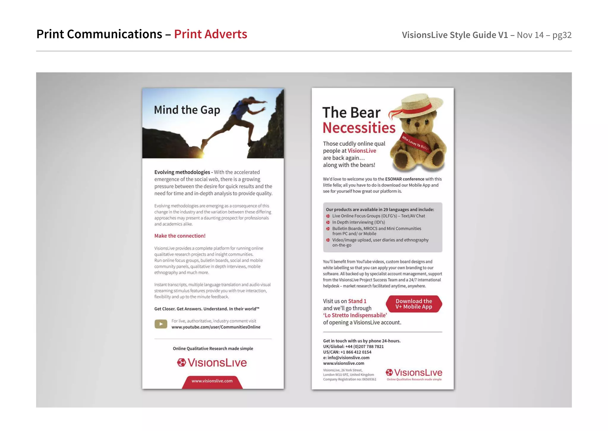Print Communications – Print Adverts VisionsLive Style Guide V1 – Nov 14 – pg32 
 