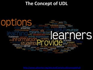 The Concept of UDL
http://www.udlcenter.org/aboutudl/whatisudl/conceptofudl
 