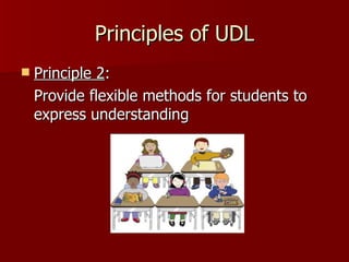 Principles of UDL
   Principle 2:
    Provide flexible methods for students to
    express understanding
 