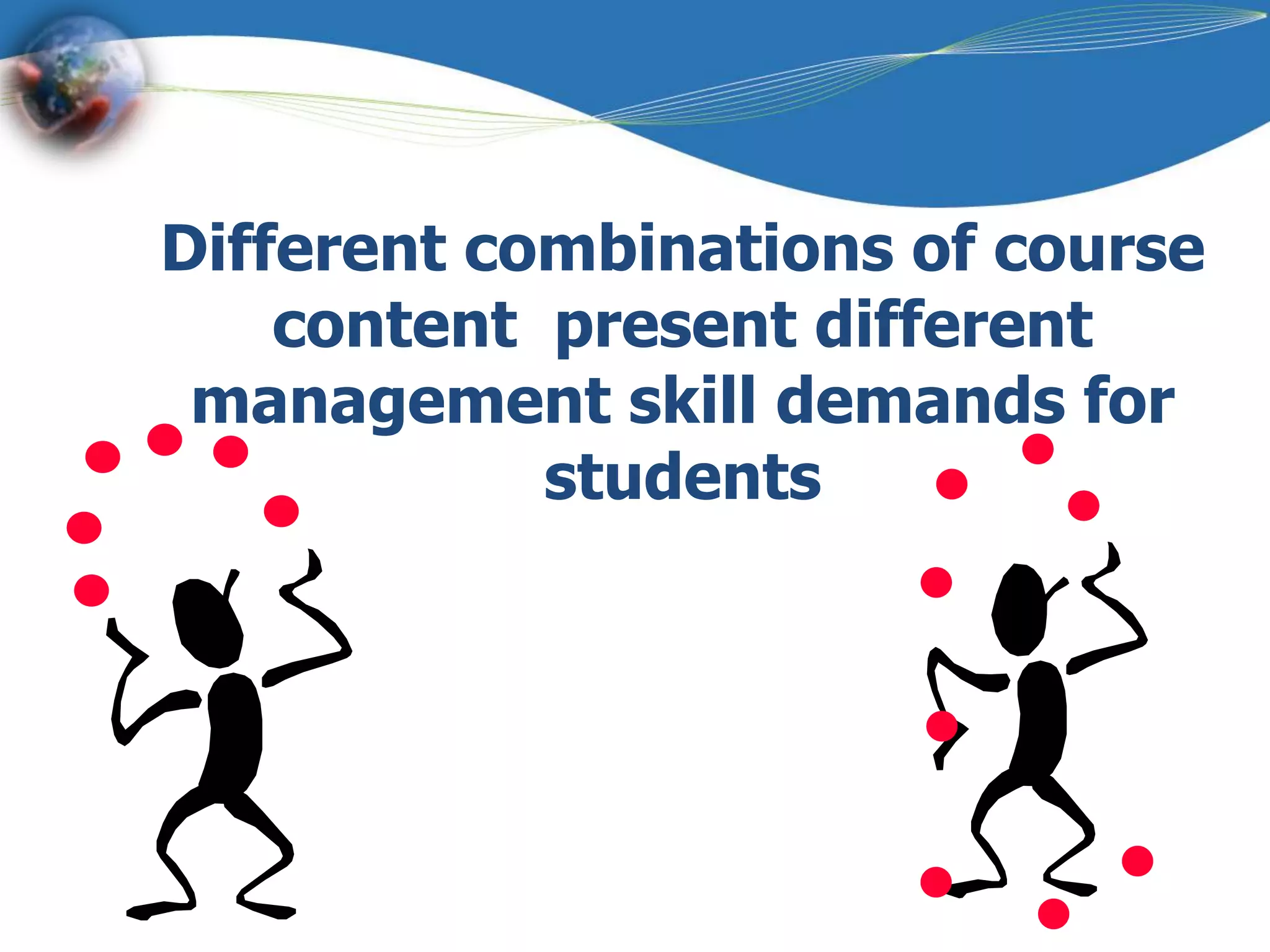 Different combinations of course content  present different management skill demands for students