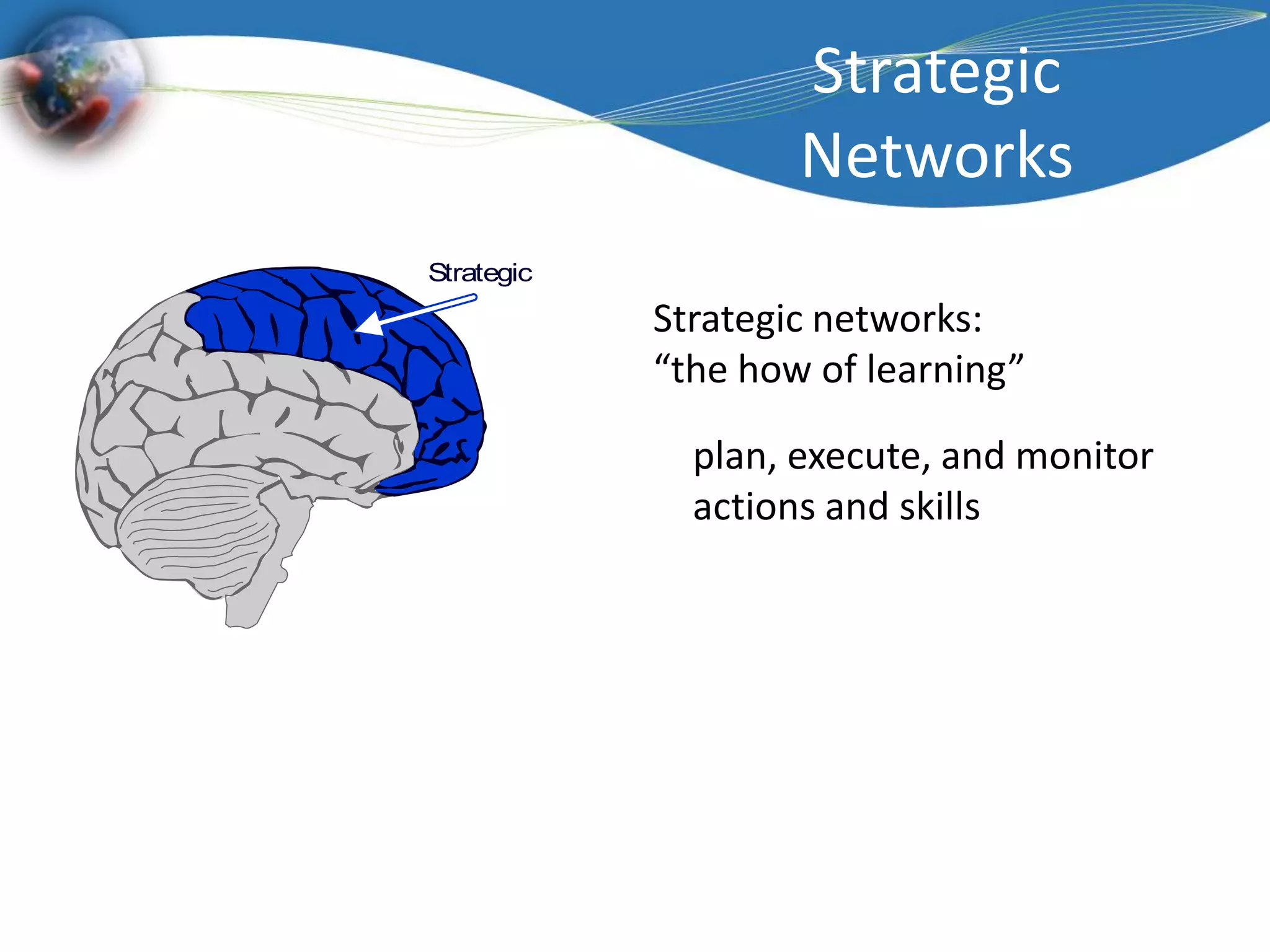 Strategic NetworksStrategic networks: “the how of learning”plan, execute, and monitor actions and skills