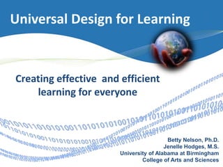Universal Design for Learning Creating effective  and efficient learning for everyone Betty Nelson, Ph.D. Jenelle Hodges, M.S. University of Alabama at Birmingham College of Arts and Sciences 
