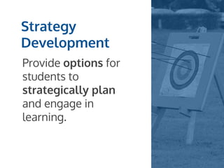 Strategy
Development
Provide options for
students to
strategically plan
and engage in
learning.
 