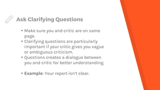 Questions Critising How to take on Criticism | PPTX