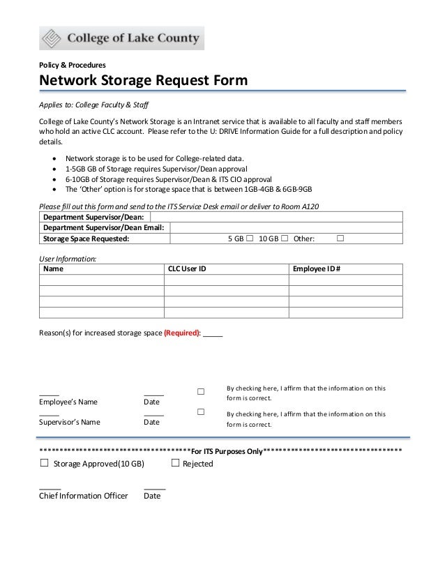 U drive storage request form