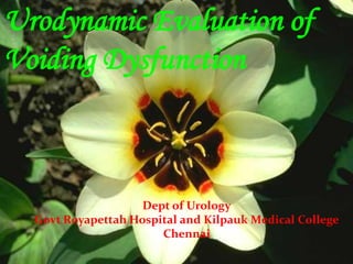 Latha .G
Urodynamic Evaluation of
Voiding Dysfunction
Dept of Urology
Govt Royapettah Hospital and Kilpauk Medical College
Chennai
 