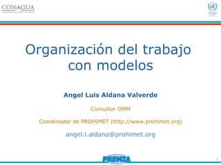 1
Organización del trabajo
con modelos
Angel Luis Aldana Valverde
Consultor OMM
Coordinador de PROHIMET (http://www.prohimet.org)
angel.l.aldana@prohimet.org
 
