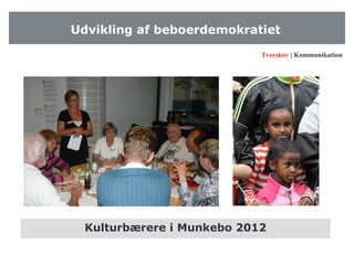 Tverskov | Kommunikation
Udvikling af beboerdemokratiet
Kulturbærere i Munkebo 2012
 