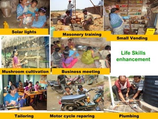 Life Life Skills
enhancement
Mushroom cultivation
Motor cycle reparing Plumbing
Masonery training
Solar lights
Tailoring
Business meeting
Small Vending
 