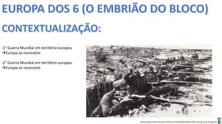 Apresentação elaborada pela Professora FERNANDA BRUM LOPES, disciplina de Geografia
-1° Guerra Mundial em território europeu
Europa se reconstrói
-2° Guerra Mundial em território europeu
Europa se reconstrói
 