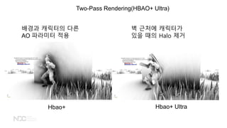 Two-Pass Rendering(HBAO+ Ultra)
? ??? ????
?? ?? Halo ??
??? ???? ??
AO ???? ??
Hbao+ Hbao+ Ultra
 