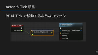 Actor の Tick 順番
BP は Tick で移動するようなロジック
48
 