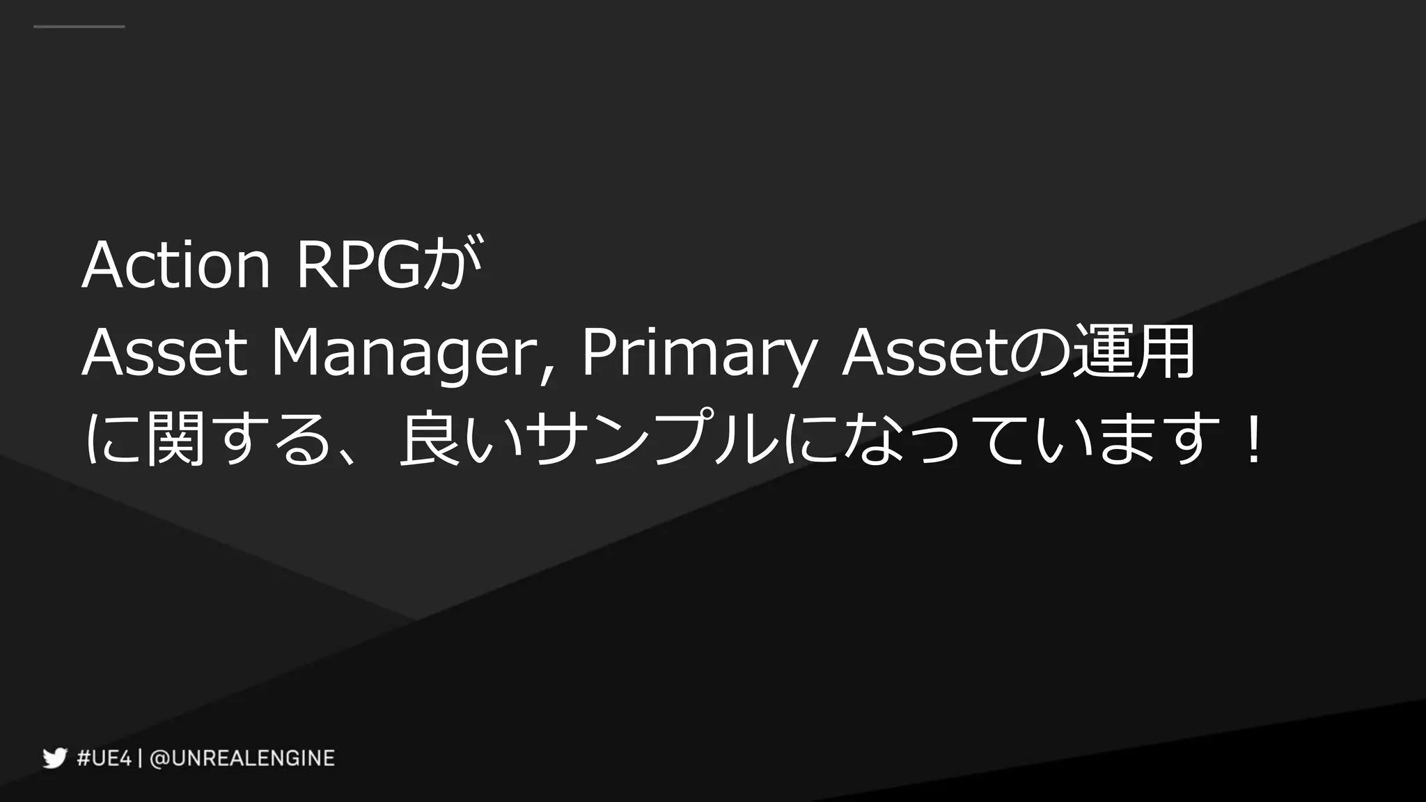 Action RPGが
Asset Manager, Primary Assetの運用
に関する、良いサンプルになっています！
 