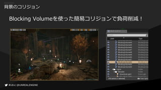 背景のコリジョン
Blocking Volumeを使った簡易コリジョンで負荷削減！
 