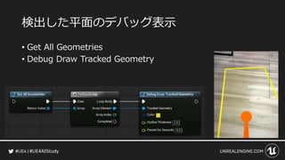 #UE4AllStudy
検出した平面のデバッグ表示
• Get All Geometries
• Debug Draw Tracked Geometry
 
