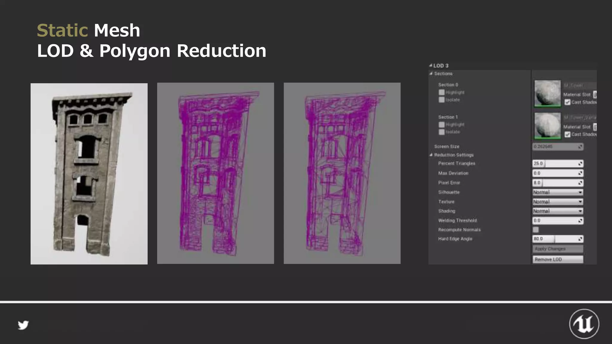 Static Mesh
LOD & Polygon Reduction
 