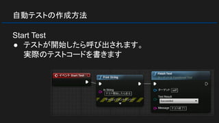 自動テストの作成方法
Start Test
● テストが開始したら呼び出されます。
実際のテストコードを書きます
 