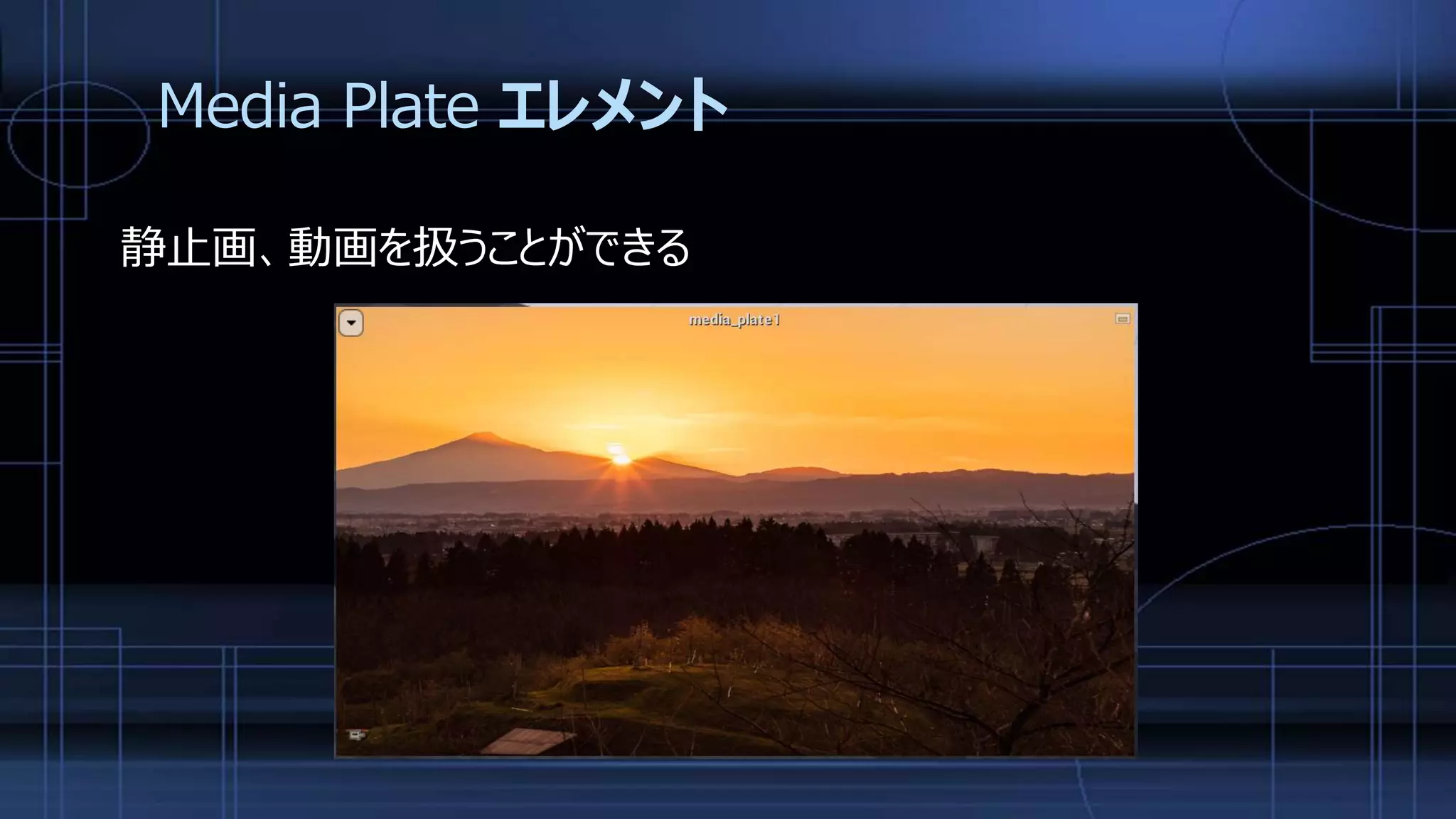 Media Plate エレメント
静止画、動画を扱うことができる
 