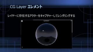 CG Layer エレメント
レイヤーに存在するアクターをキャプチャーしてレンダリングする
 