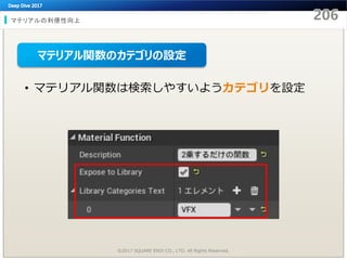 マテリアルの利便性向上
©2017 SQUARE ENIX CO., LTD. All Rights Reserved.
• マテリアル関数は検索しやすいようカテゴリを設定
マテリアル関数のカテゴリの設定
 