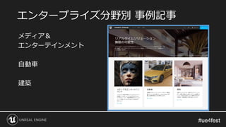 #ue4fest#ue4fest
エンタープライズ分野別 事例記事
メディア＆
エンターテインメント
自動車
建築
 