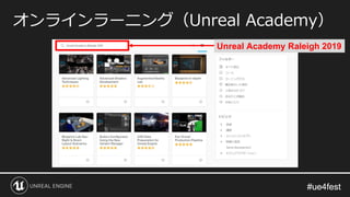 #ue4fest#ue4fest
オンラインラーニング（Unreal Academy）
Unreal Academy Raleigh 2019
 