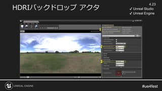 #ue4fest#ue4fest
HDRIバックドロップ アクタ
4.23
✔ Unreal Studio
✔ Unreal Engine
 